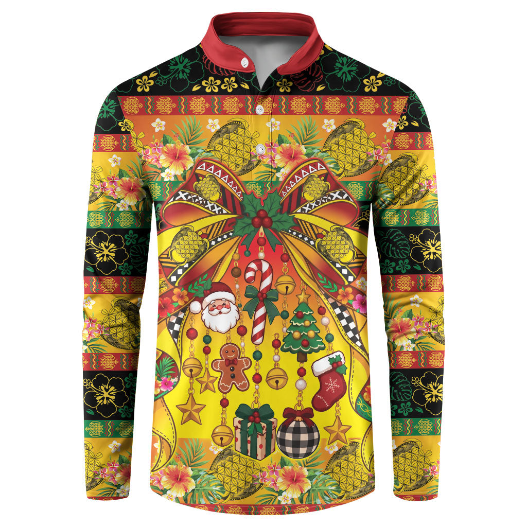 Vanuatu Sand Drawing Christmas Bow Button Sweatshirt Meri Krismas Hibiscus Turtle LT9 Multicolor - Polynesian Pride