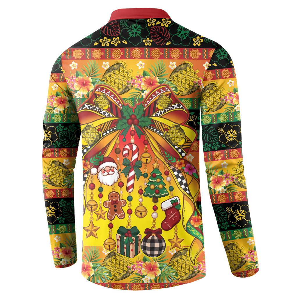 Vanuatu Sand Drawing Christmas Bow Button Sweatshirt Meri Krismas Hibiscus Turtle LT9 - Polynesian Pride