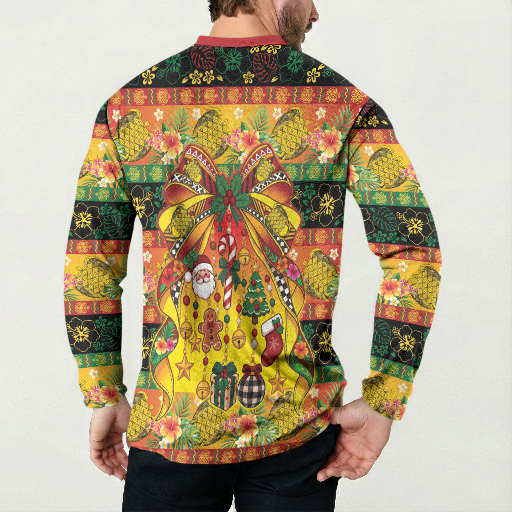 Vanuatu Sand Drawing Christmas Bow Button Sweatshirt Meri Krismas Hibiscus Turtle LT9 - Polynesian Pride