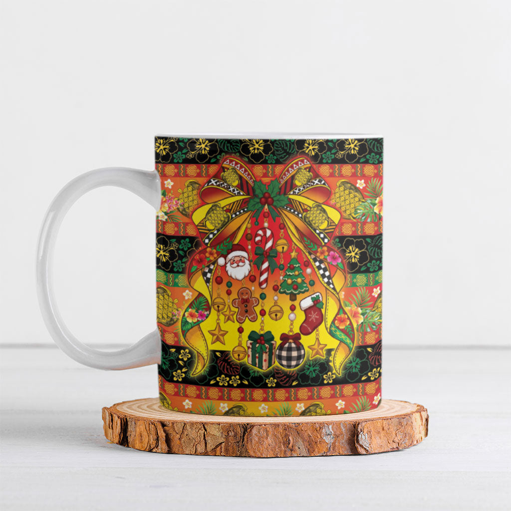 Vanuatu Sand Drawing Christmas Bow Ceramic Mug Meri Krismas Hibiscus Turtle