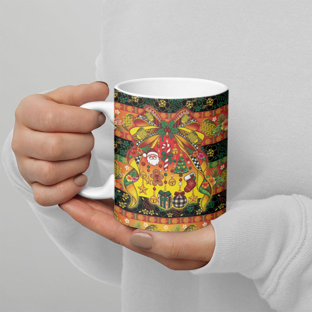 Vanuatu Sand Drawing Christmas Bow Ceramic Mug Meri Krismas Hibiscus Turtle