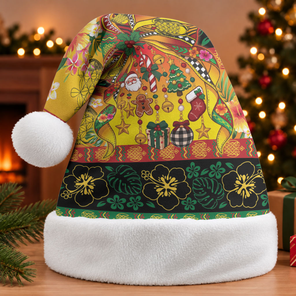 Vanuatu Sand Drawing Christmas Bow Christmas Santa Hat Meri Krismas Hibiscus Turtle LT9 Without Fur Multicolor - Polynesian Pride