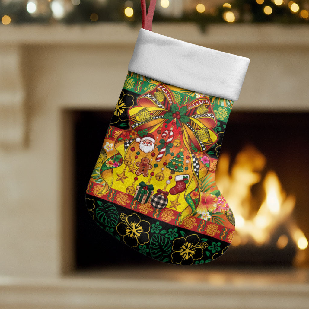 Vanuatu Sand Drawing Christmas Bow Christmas Stocking Meri Krismas Hibiscus Turtle LT9 Set of 2 Multicolor - Polynesian Pride