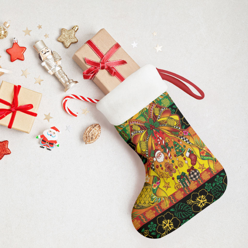 Vanuatu Sand Drawing Christmas Bow Christmas Stocking Meri Krismas Hibiscus Turtle LT9 - Polynesian Pride