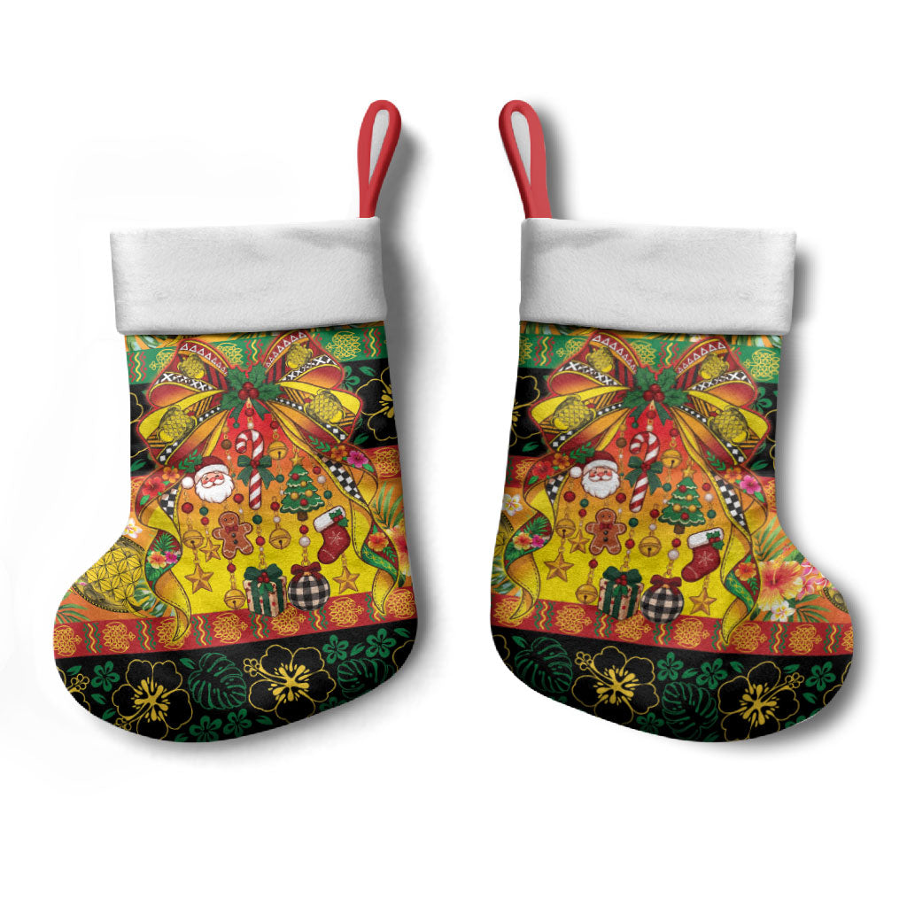 Vanuatu Sand Drawing Christmas Bow Christmas Stocking Meri Krismas Hibiscus Turtle LT9 - Polynesian Pride