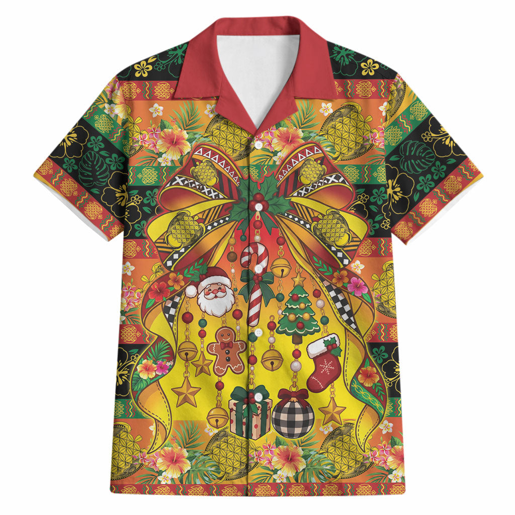 Vanuatu Sand Drawing Christmas Bow Hawaiian Shirt Meri Krismas Hibiscus Turtle