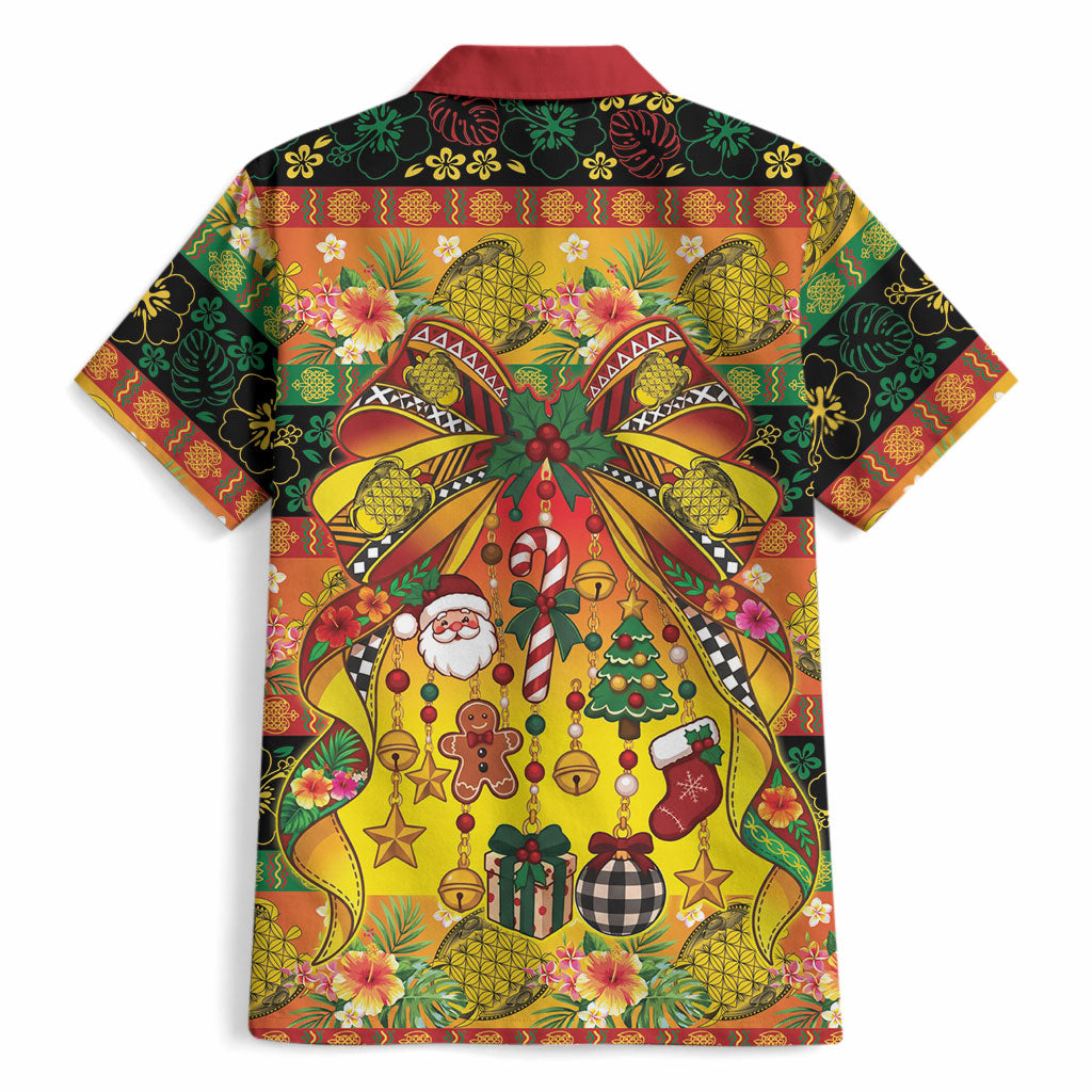 Vanuatu Sand Drawing Christmas Bow Hawaiian Shirt Meri Krismas Hibiscus Turtle