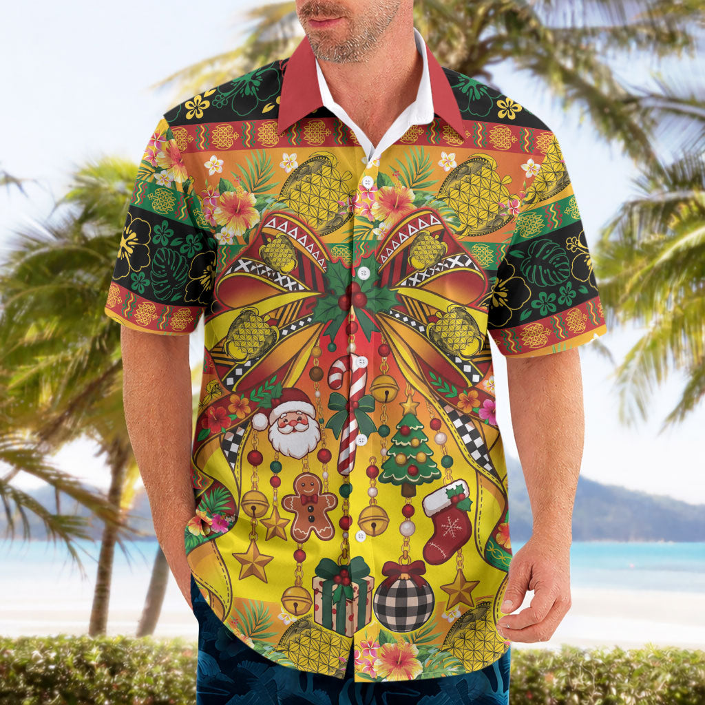 Vanuatu Sand Drawing Christmas Bow Hawaiian Shirt Meri Krismas Hibiscus Turtle