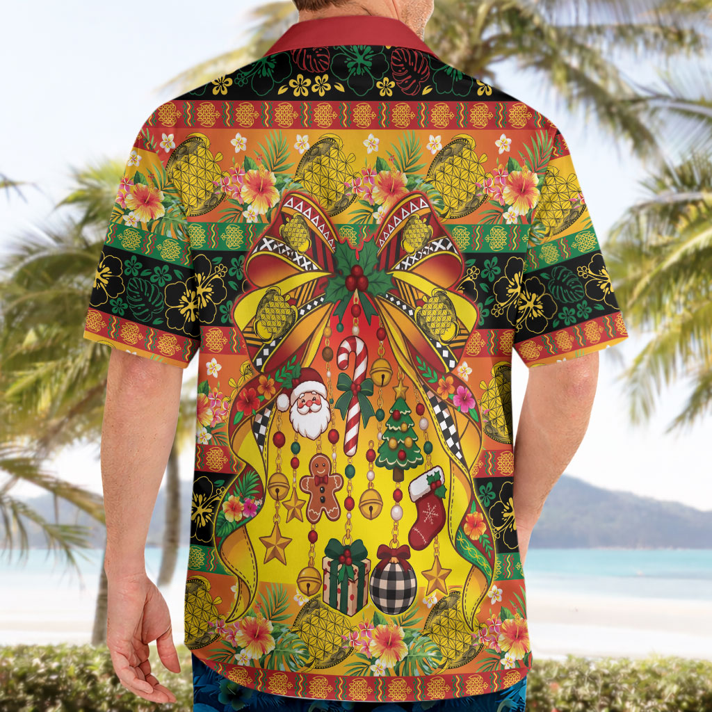 Vanuatu Sand Drawing Christmas Bow Hawaiian Shirt Meri Krismas Hibiscus Turtle