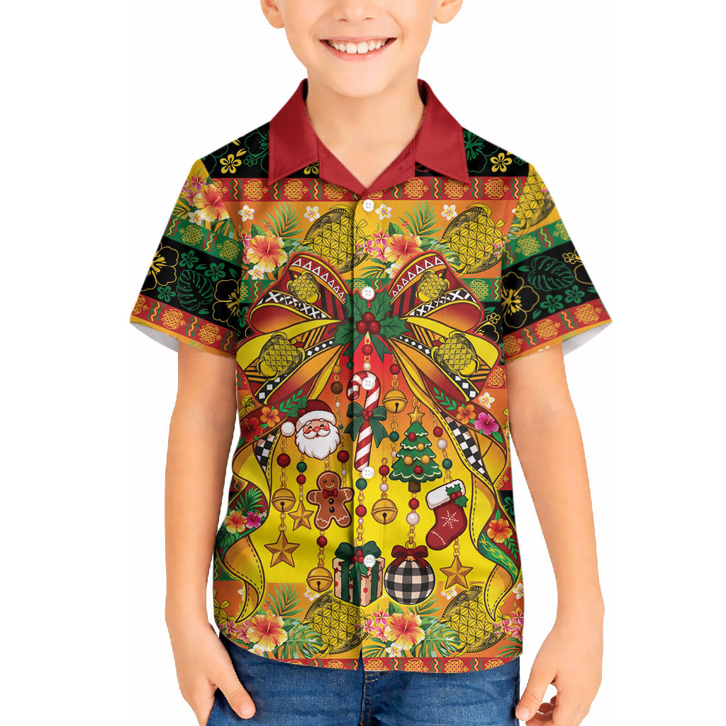 Vanuatu Sand Drawing Christmas Bow Hawaiian Shirt Meri Krismas Hibiscus Turtle
