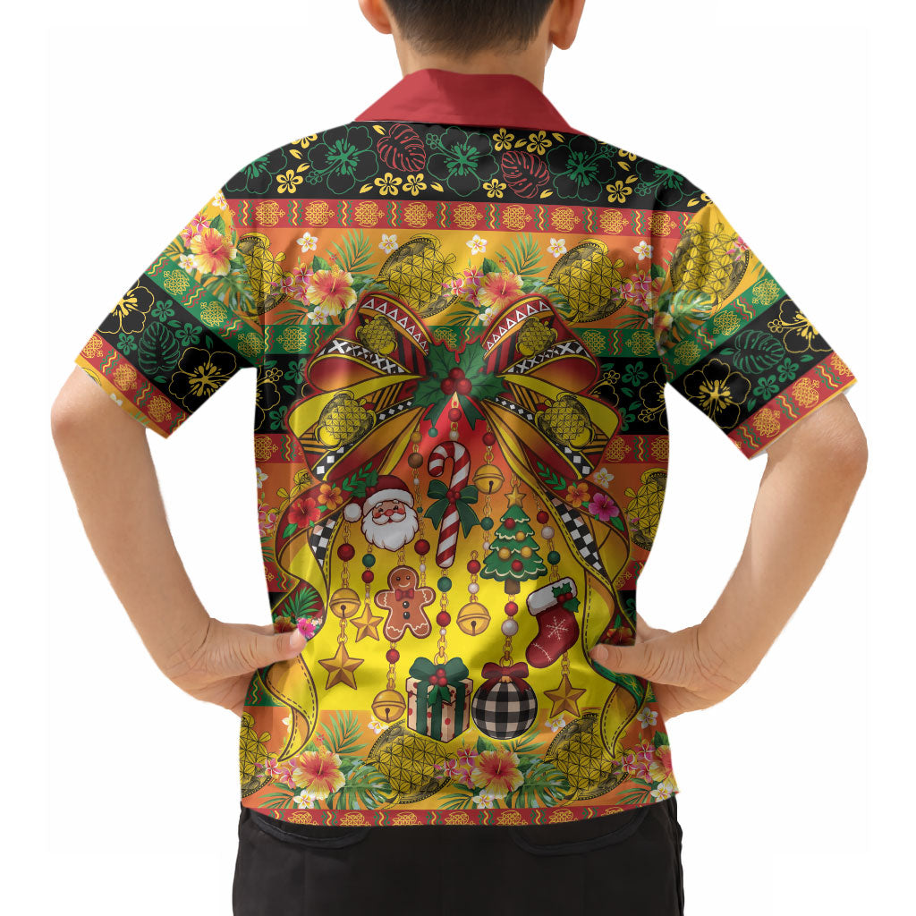Vanuatu Sand Drawing Christmas Bow Hawaiian Shirt Meri Krismas Hibiscus Turtle