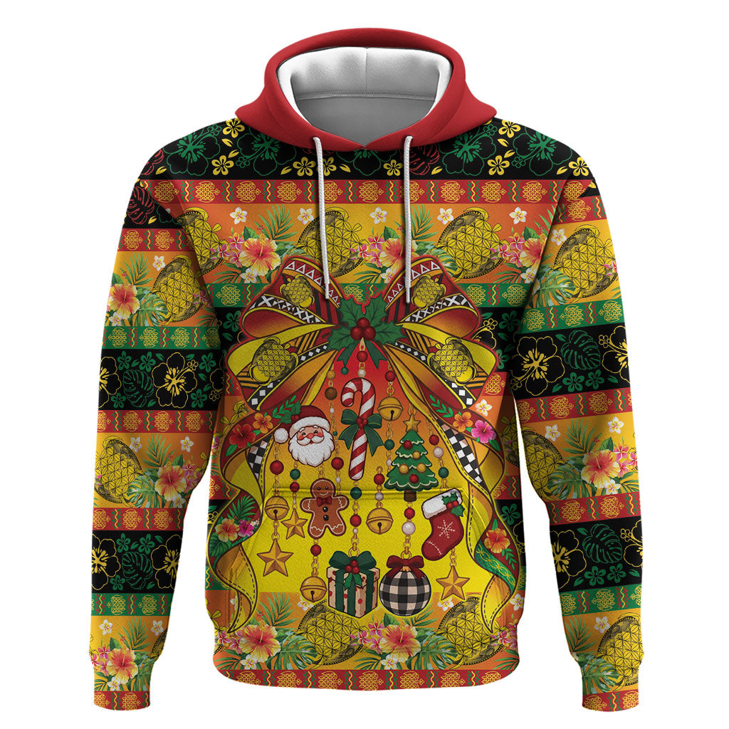 Vanuatu Sand Drawing Christmas Bow Hoodie Meri Krismas Hibiscus Turtle