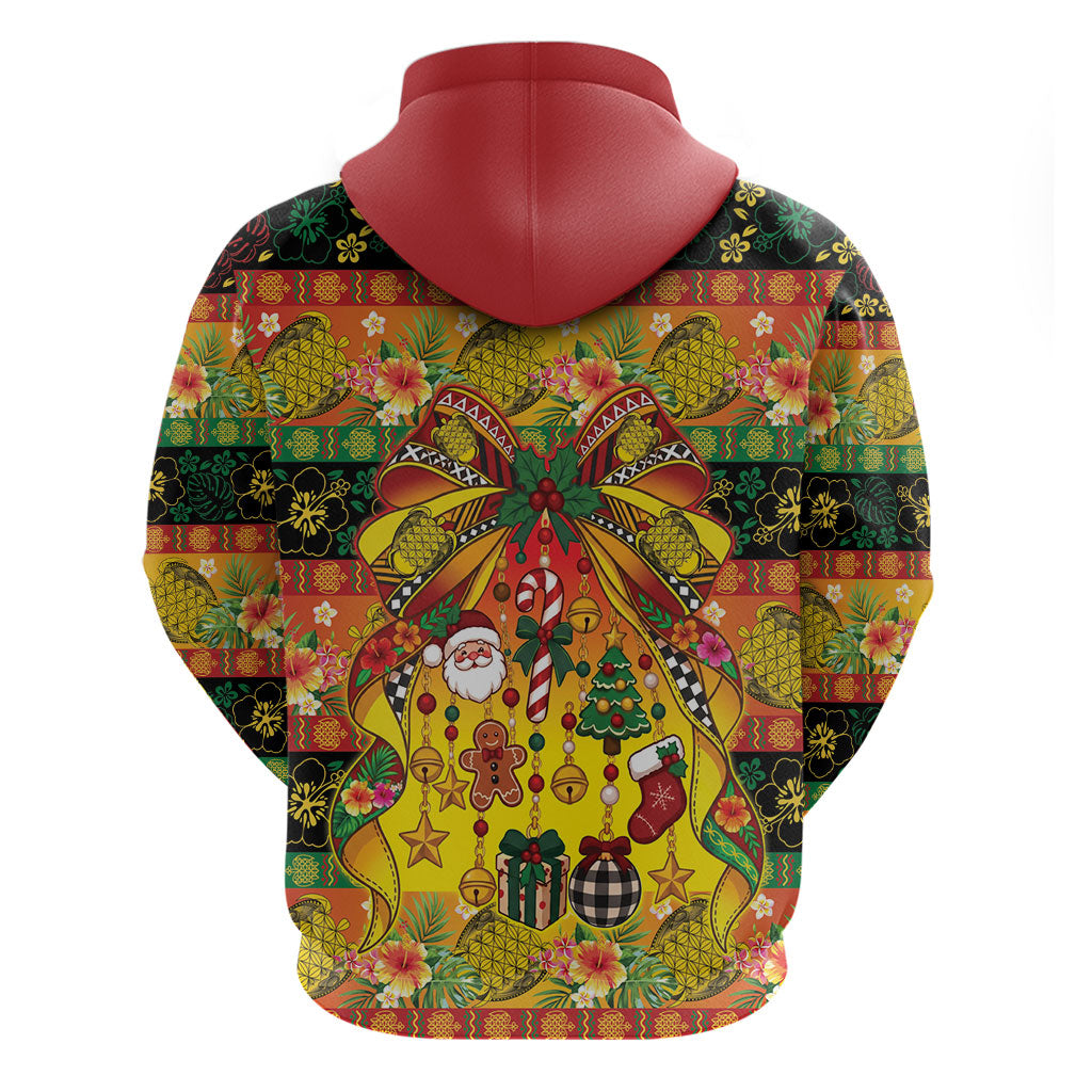 Vanuatu Sand Drawing Christmas Bow Hoodie Meri Krismas Hibiscus Turtle