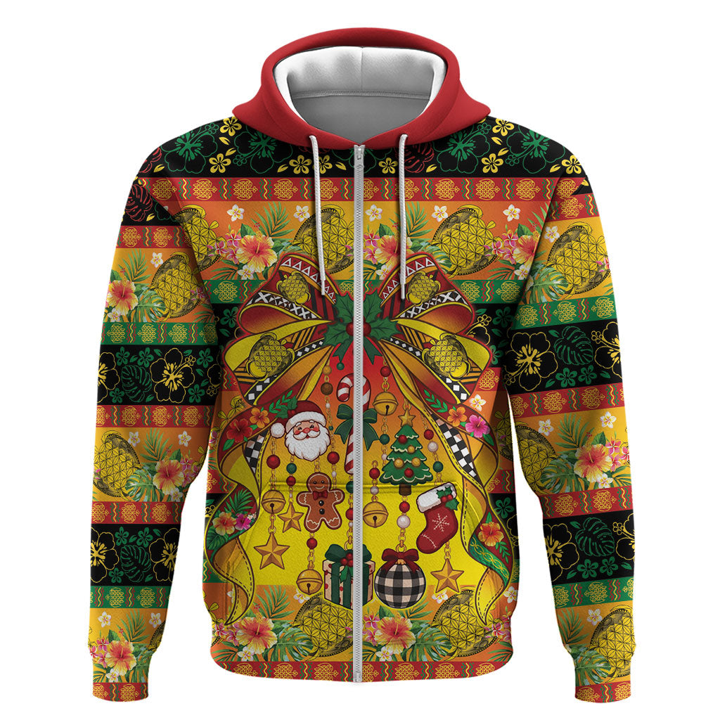 Vanuatu Sand Drawing Christmas Bow Hoodie Meri Krismas Hibiscus Turtle