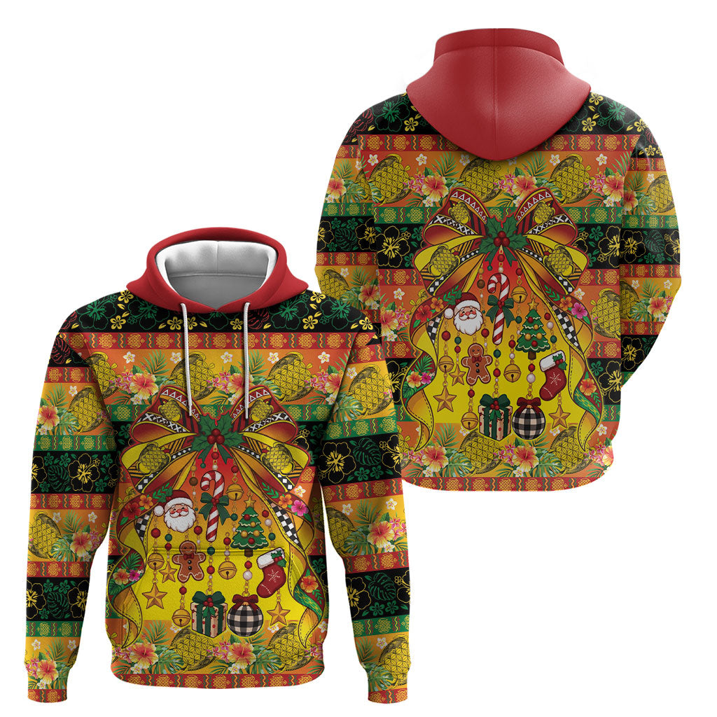 Vanuatu Sand Drawing Christmas Bow Hoodie Meri Krismas Hibiscus Turtle