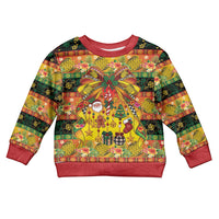 Vanuatu Sand Drawing Christmas Bow Kid Ugly Christmas Sweater Meri Krismas Hibiscus Turtle LT9 Kid Multicolor - Polynesian Pride