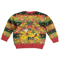 Vanuatu Sand Drawing Christmas Bow Kid Ugly Christmas Sweater Meri Krismas Hibiscus Turtle LT9 - Polynesian Pride