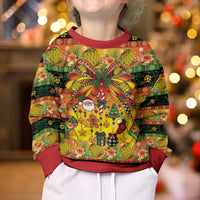 Vanuatu Sand Drawing Christmas Bow Kid Ugly Christmas Sweater Meri Krismas Hibiscus Turtle LT9 - Polynesian Pride