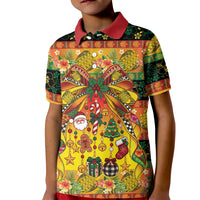 Vanuatu Sand Drawing Christmas Bow Kid Polo Shirt Meri Krismas Hibiscus Turtle
