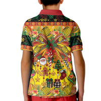 Vanuatu Sand Drawing Christmas Bow Kid Polo Shirt Meri Krismas Hibiscus Turtle