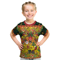 Vanuatu Sand Drawing Christmas Bow Kid T Shirt Meri Krismas Hibiscus Turtle LT9 Multicolor - Polynesian Pride