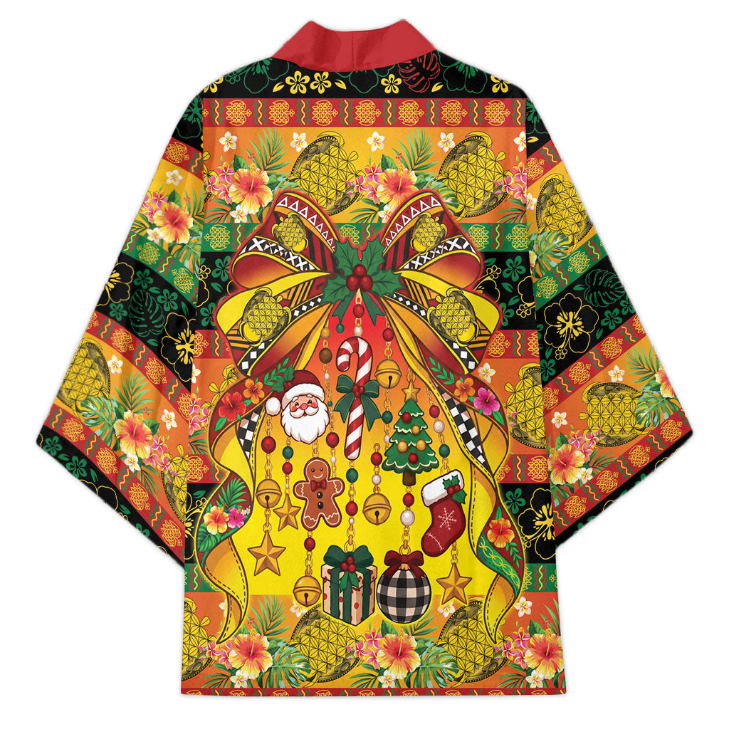 Vanuatu Sand Drawing Christmas Bow Kimono Meri Krismas Hibiscus Turtle