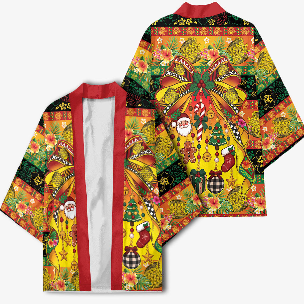 Vanuatu Sand Drawing Christmas Bow Kimono Meri Krismas Hibiscus Turtle