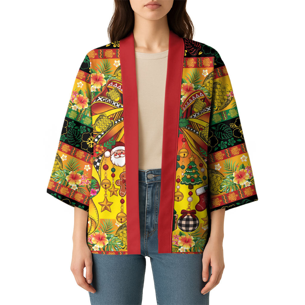 Vanuatu Sand Drawing Christmas Bow Kimono Meri Krismas Hibiscus Turtle