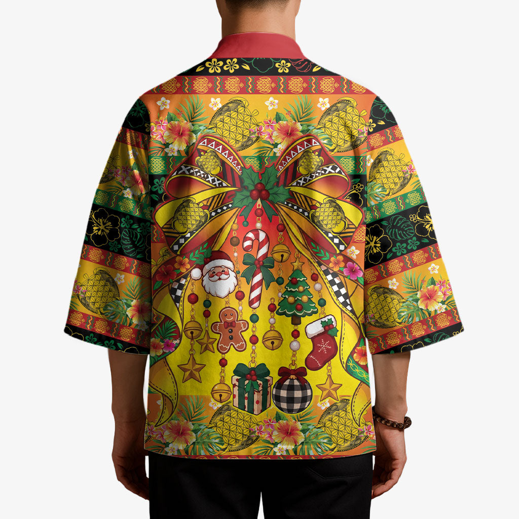 Vanuatu Sand Drawing Christmas Bow Kimono Meri Krismas Hibiscus Turtle