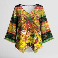 Vanuatu Sand Drawing Christmas Bow Kimono Sleeve Blouse Meri Krismas Hibiscus Turtle