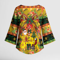 Vanuatu Sand Drawing Christmas Bow Kimono Sleeve Blouse Meri Krismas Hibiscus Turtle