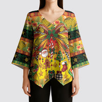 Vanuatu Sand Drawing Christmas Bow Kimono Sleeve Blouse Meri Krismas Hibiscus Turtle