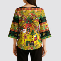 Vanuatu Sand Drawing Christmas Bow Kimono Sleeve Blouse Meri Krismas Hibiscus Turtle