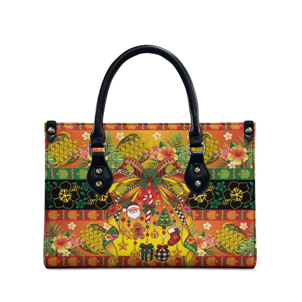 Vanuatu Sand Drawing Christmas Bow Leather Bag Meri Krismas Hibiscus Turtle