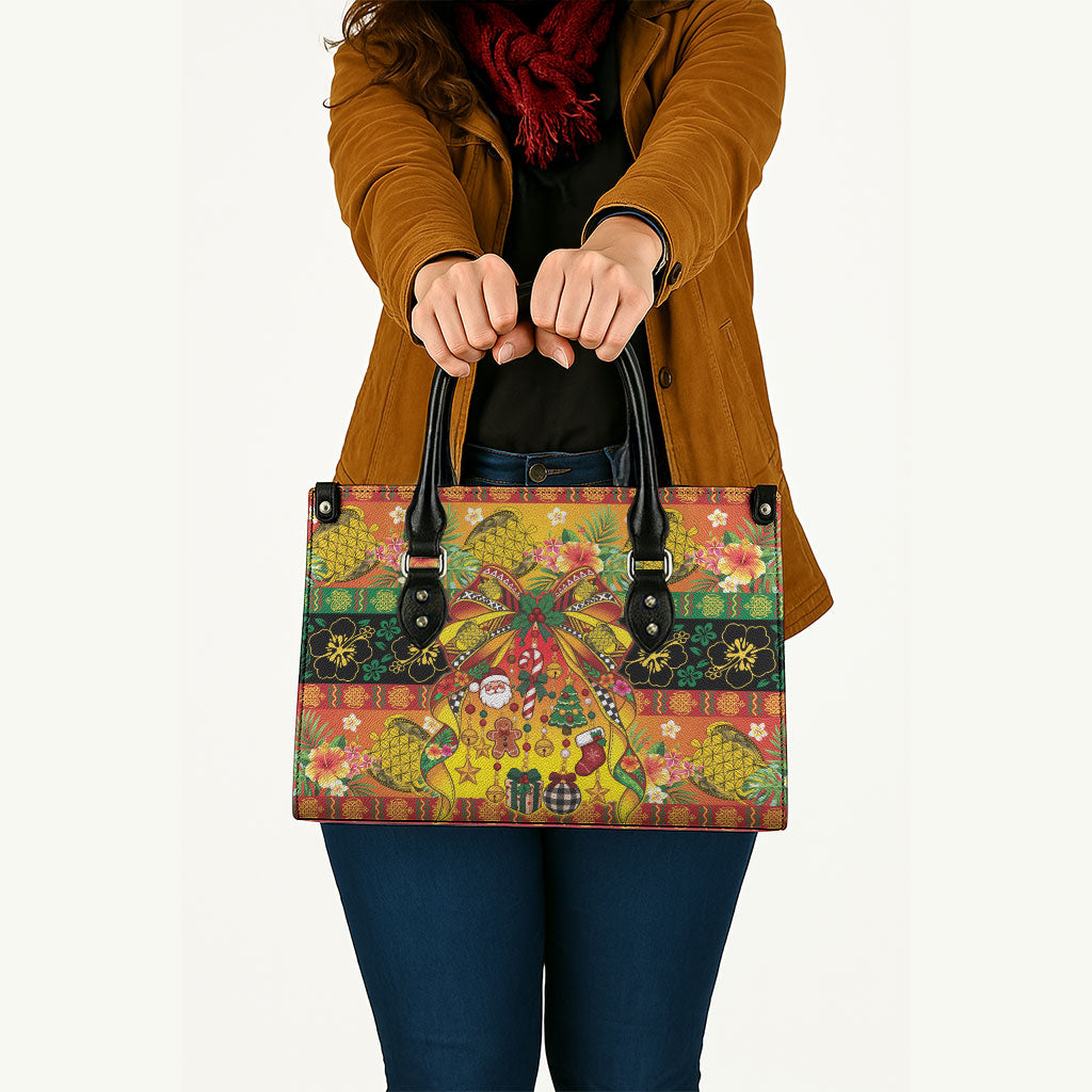 Vanuatu Sand Drawing Christmas Bow Leather Bag Meri Krismas Hibiscus Turtle