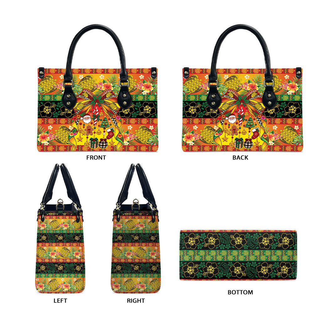 Vanuatu Sand Drawing Christmas Bow Leather Bag Meri Krismas Hibiscus Turtle