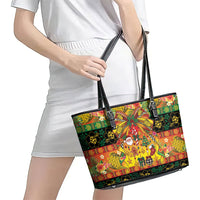 Vanuatu Sand Drawing Christmas Bow Leather Tote Bag Meri Krismas Hibiscus Turtle