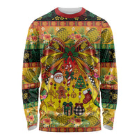 Vanuatu Sand Drawing Christmas Bow Long Sleeve Shirt Meri Krismas Hibiscus Turtle LT9 Unisex Multicolor - Polynesian Pride