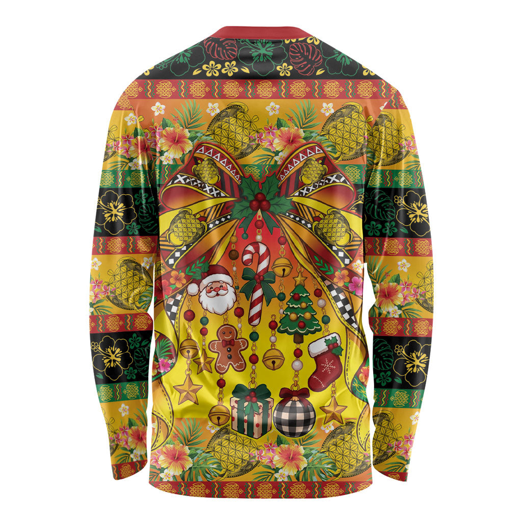 Vanuatu Sand Drawing Christmas Bow Long Sleeve Shirt Meri Krismas Hibiscus Turtle LT9 - Polynesian Pride