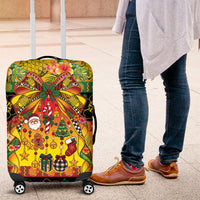 Vanuatu Sand Drawing Christmas Bow Luggage Cover Meri Krismas Hibiscus Turtle