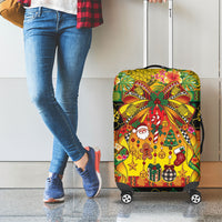 Vanuatu Sand Drawing Christmas Bow Luggage Cover Meri Krismas Hibiscus Turtle