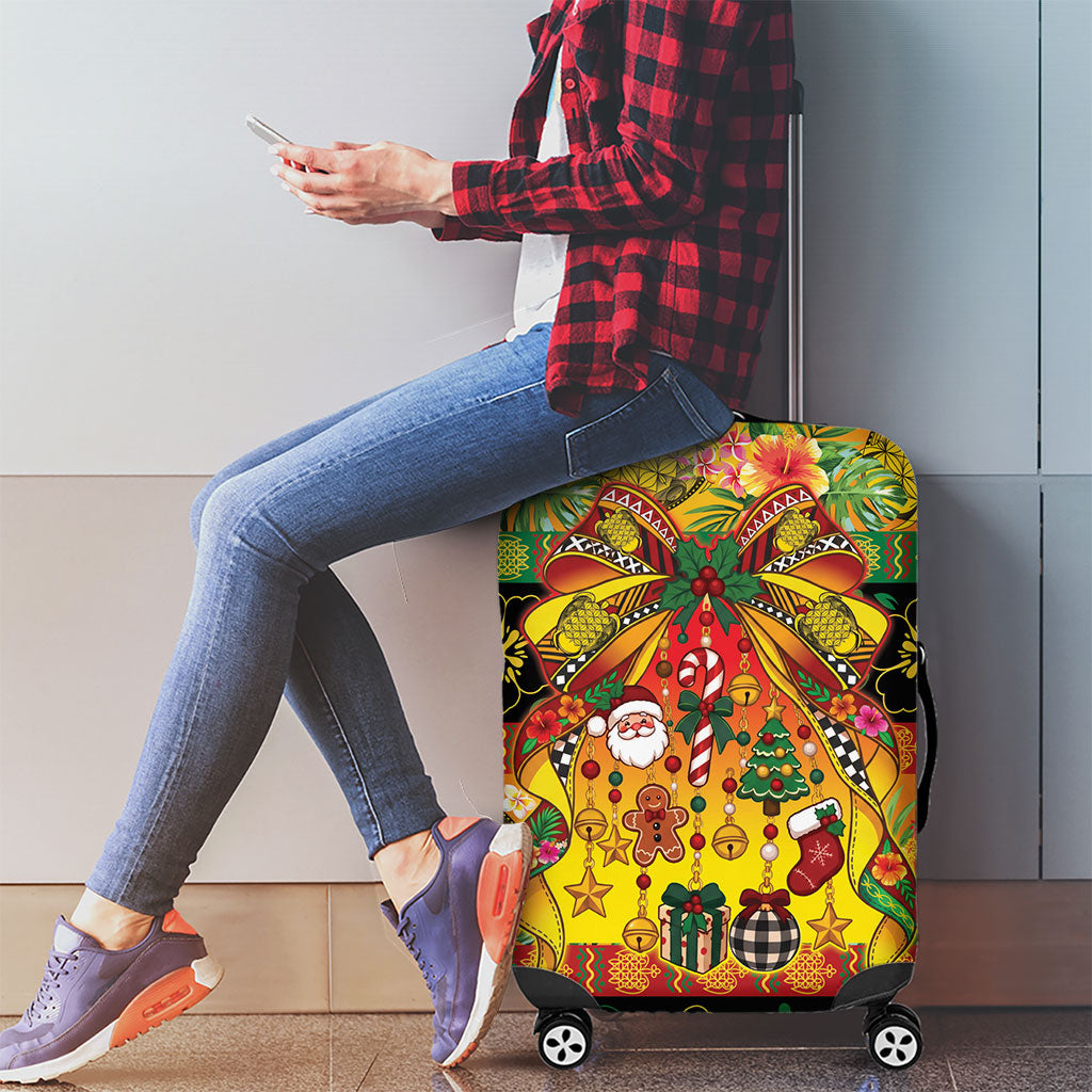 Vanuatu Sand Drawing Christmas Bow Luggage Cover Meri Krismas Hibiscus Turtle