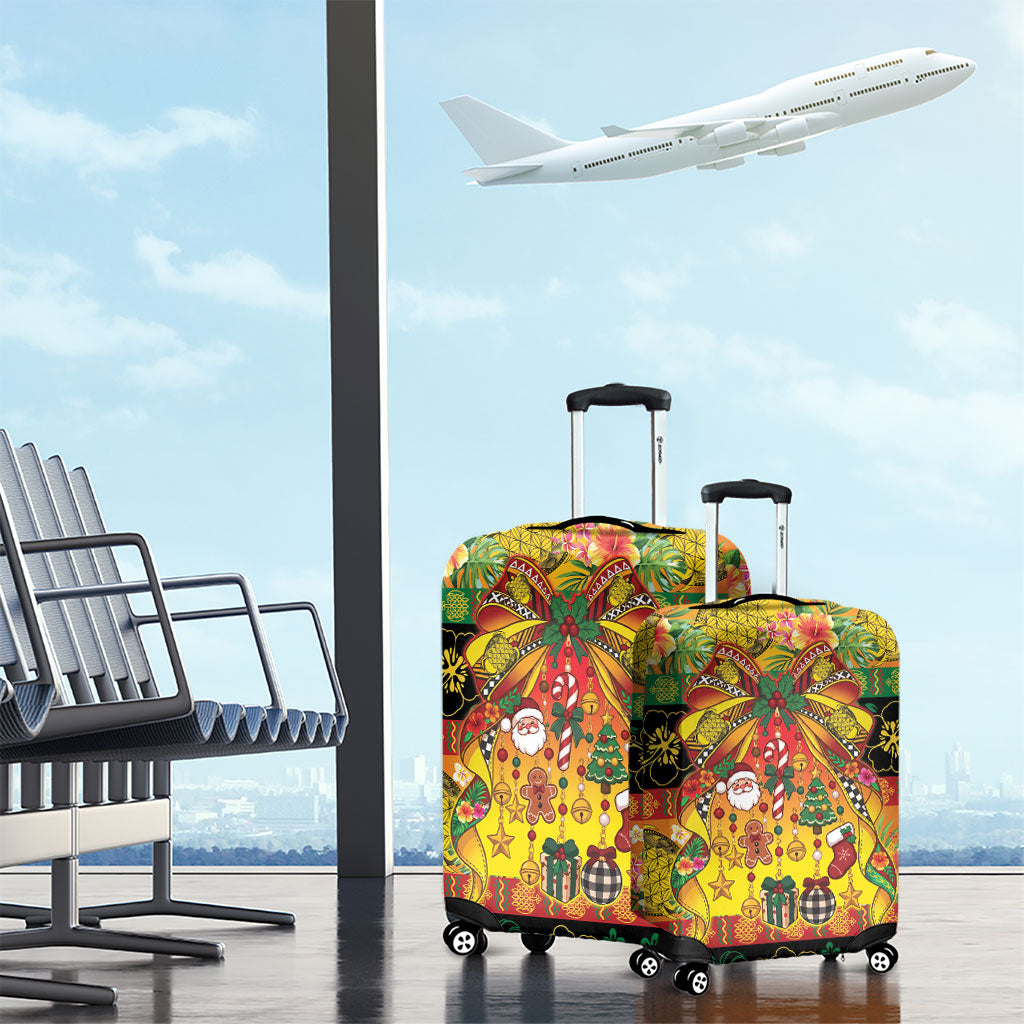 Vanuatu Sand Drawing Christmas Bow Luggage Cover Meri Krismas Hibiscus Turtle