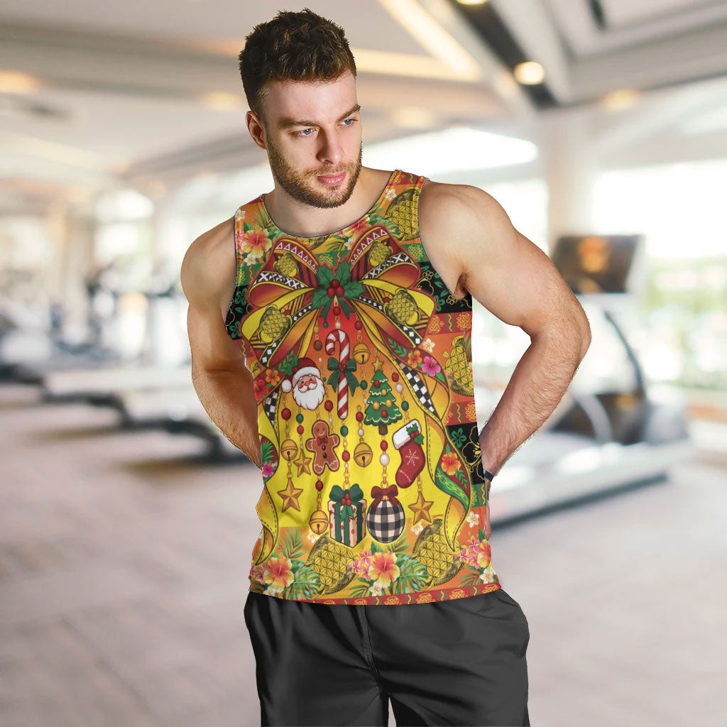 Vanuatu Sand Drawing Christmas Bow Men Tank Top Meri Krismas Hibiscus Turtle