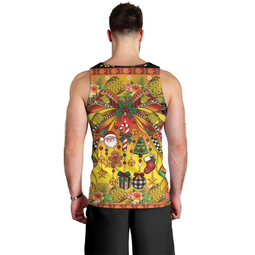 Vanuatu Sand Drawing Christmas Bow Men Tank Top Meri Krismas Hibiscus Turtle