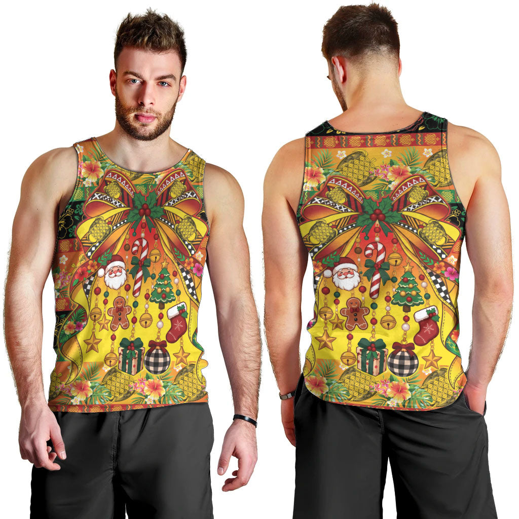Vanuatu Sand Drawing Christmas Bow Men Tank Top Meri Krismas Hibiscus Turtle