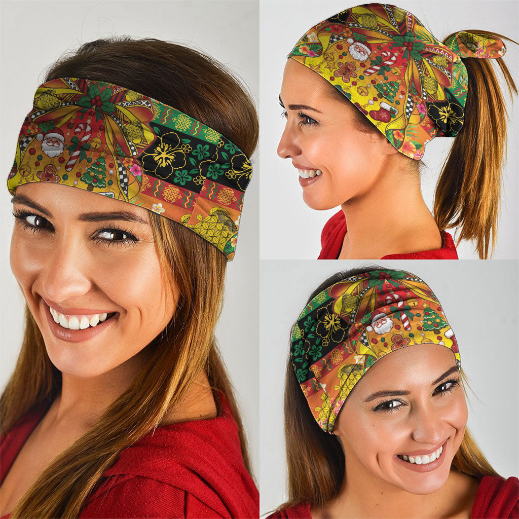 Vanuatu Sand Drawing Christmas Bow Neck Gaiter Meri Krismas Hibiscus Turtle