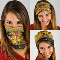 Vanuatu Sand Drawing Christmas Bow Neck Gaiter Meri Krismas Hibiscus Turtle