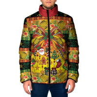 Vanuatu Sand Drawing Christmas Bow Padded Jacket Meri Krismas Hibiscus Turtle