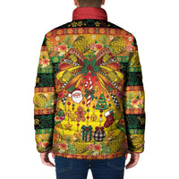 Vanuatu Sand Drawing Christmas Bow Padded Jacket Meri Krismas Hibiscus Turtle